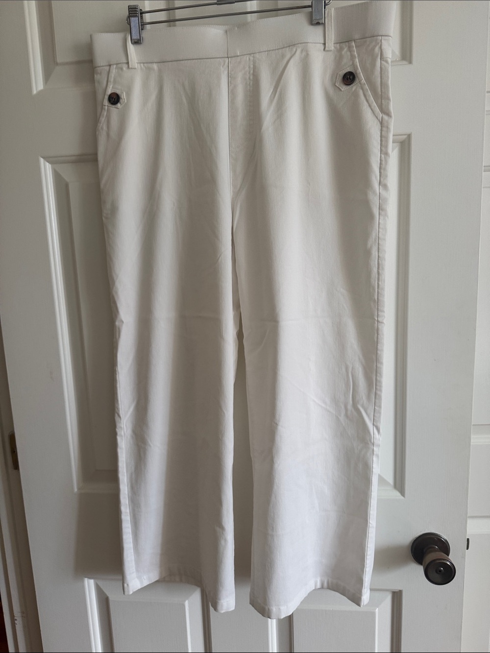 Classic Wide-Leg Cream Women's Pants with Button Detail